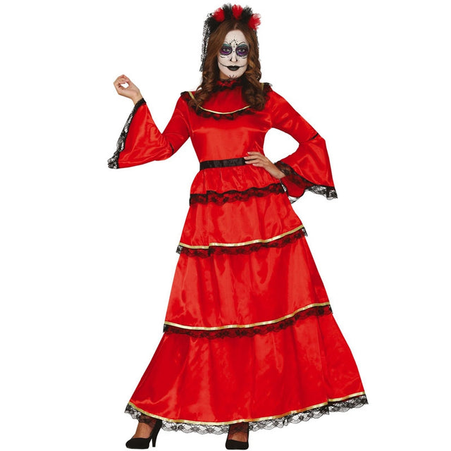 Disfraz de Catrina roja mexicana para mujer