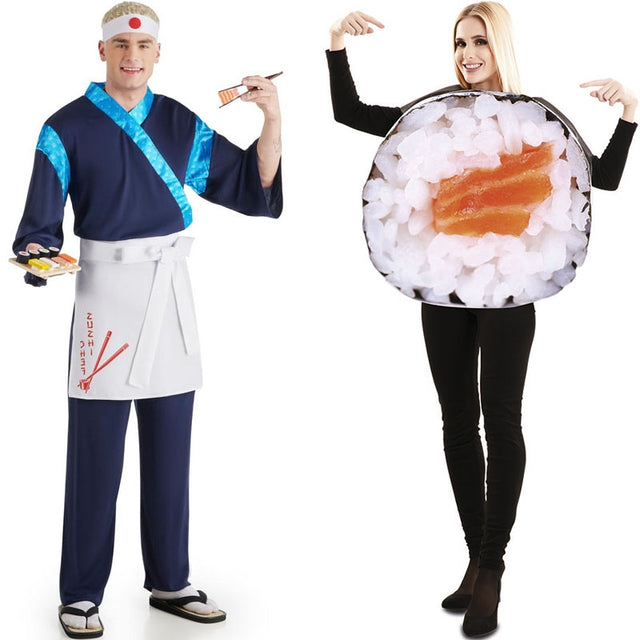 Pareja de Cocinero Japonés y Sushi