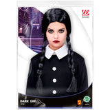 Peluca Miércoles Addams con trenzas infantil Packaging