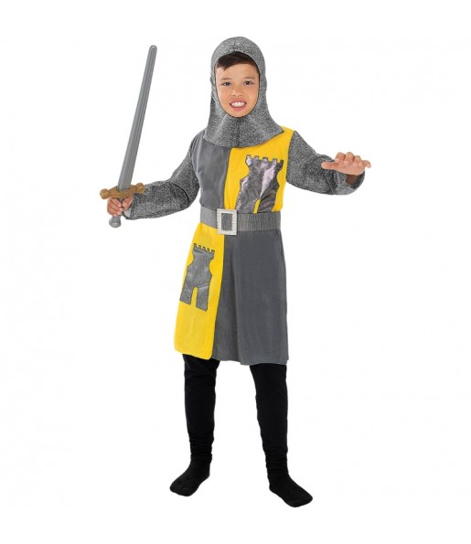 Costume da Cavaliere medievale grigio e giallo per bambino