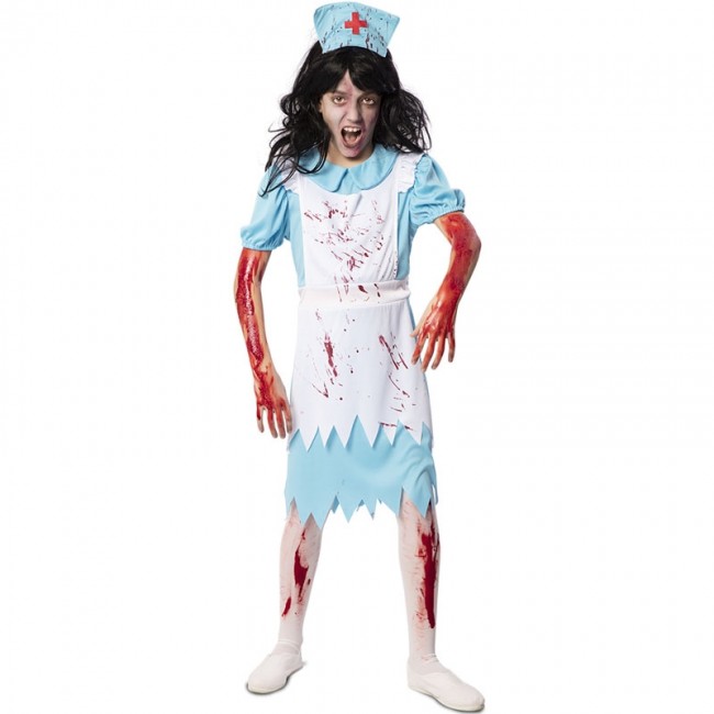 ▷ Costume Infermiera blu zombie bambina per Halloween e seminare paura