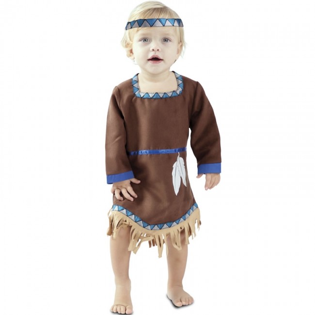 Costume Indiana Pocahontas Bambina 5/6 Anni Carnevale Pellerossa