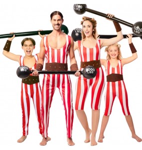 Costumi Strongfamily del circo a strisce per gruppi e famiglie