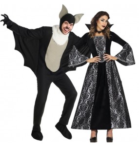 Costumi di coppia Pipistrello e Vampiressa d'argento